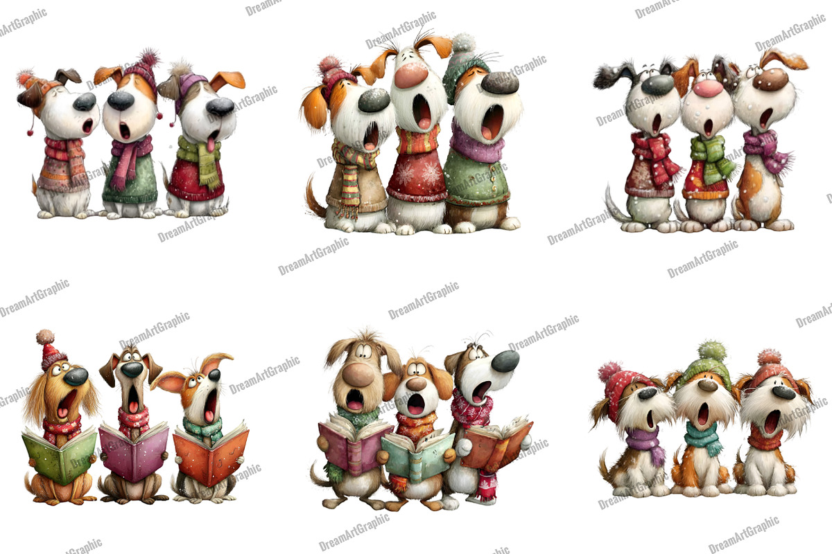 Quirky Christmas Dog Caroler Clipart, an Illustration by DreamArtGraphic (Photo 3 of 5)