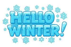 Hello winter text with snowflakes, i, an Illustration by Dvoevnore photos