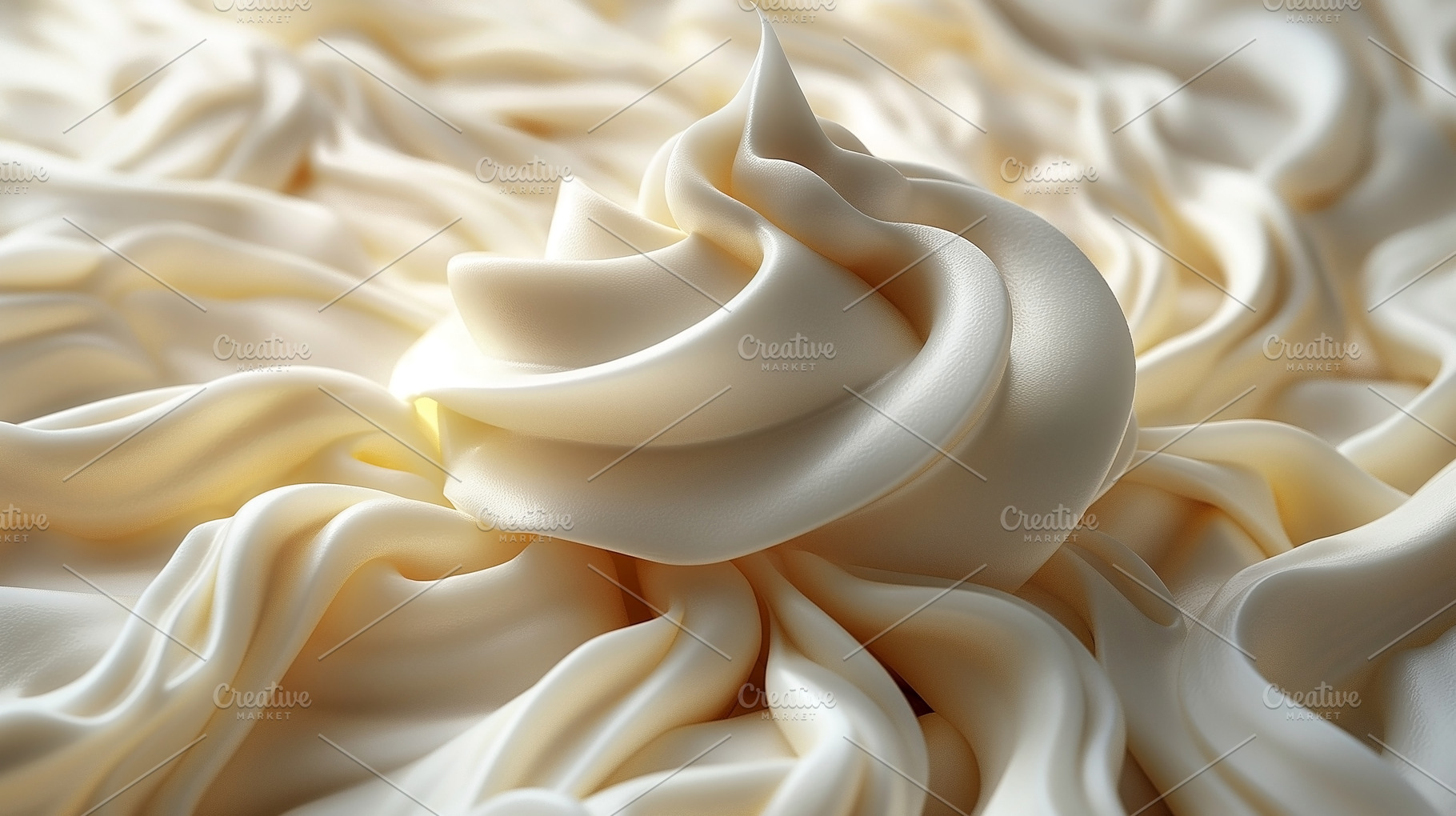 Close-up of a soft, creamy swirl of vanilla frosting, highlighti, a Food & Drink Photo by ImageMir