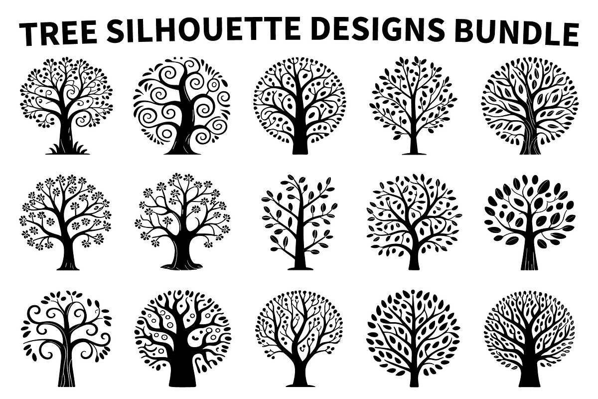 Stylized Tree Outline Clipart Pack, an Illustration by Designs_River (Photo 1 of 7)