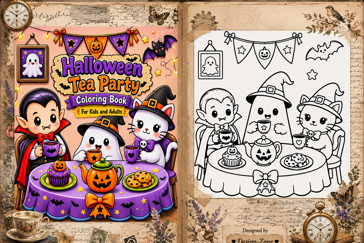Halloween Tea Party Coloring Book, a Seasonal Illustration by Design Zone (Photo 6 of 9)