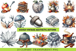 Silver Vintage Aesthetic Autumn Png, an Illustration by cherrydesign