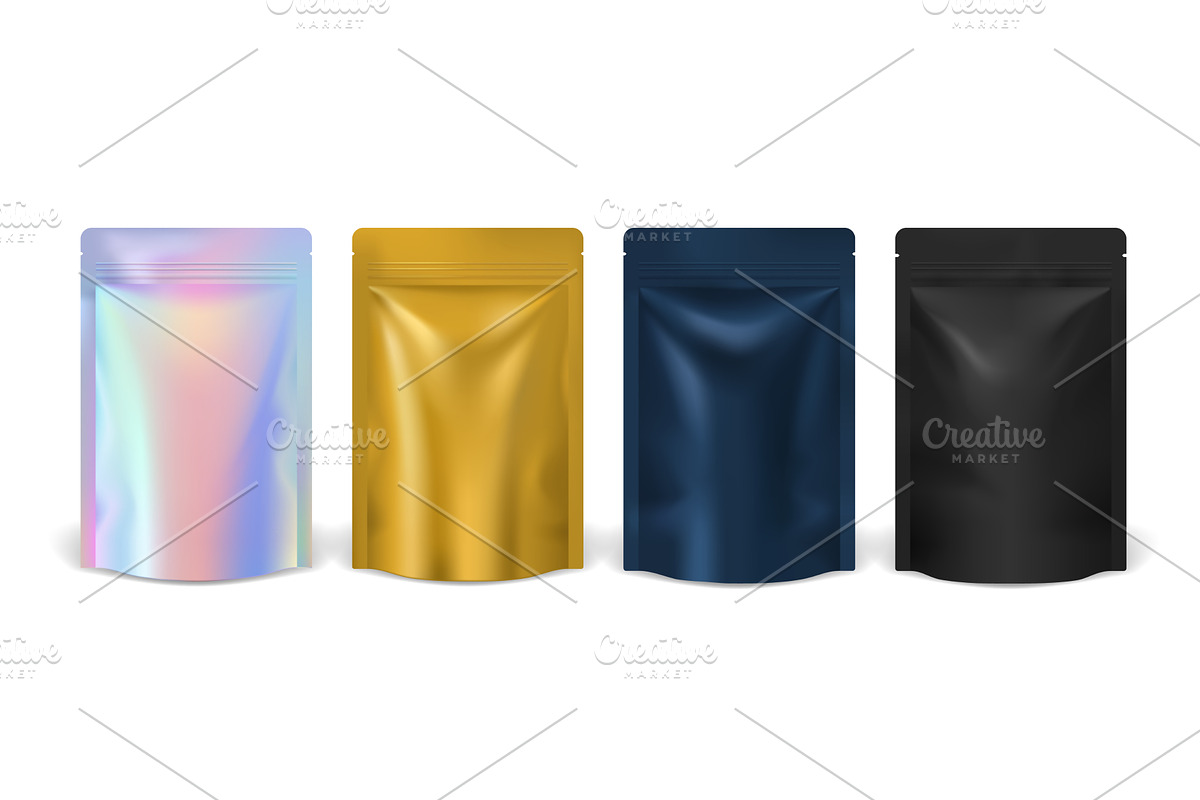 Realistic color pouch bags, a Food Illustration by Vector Tradition