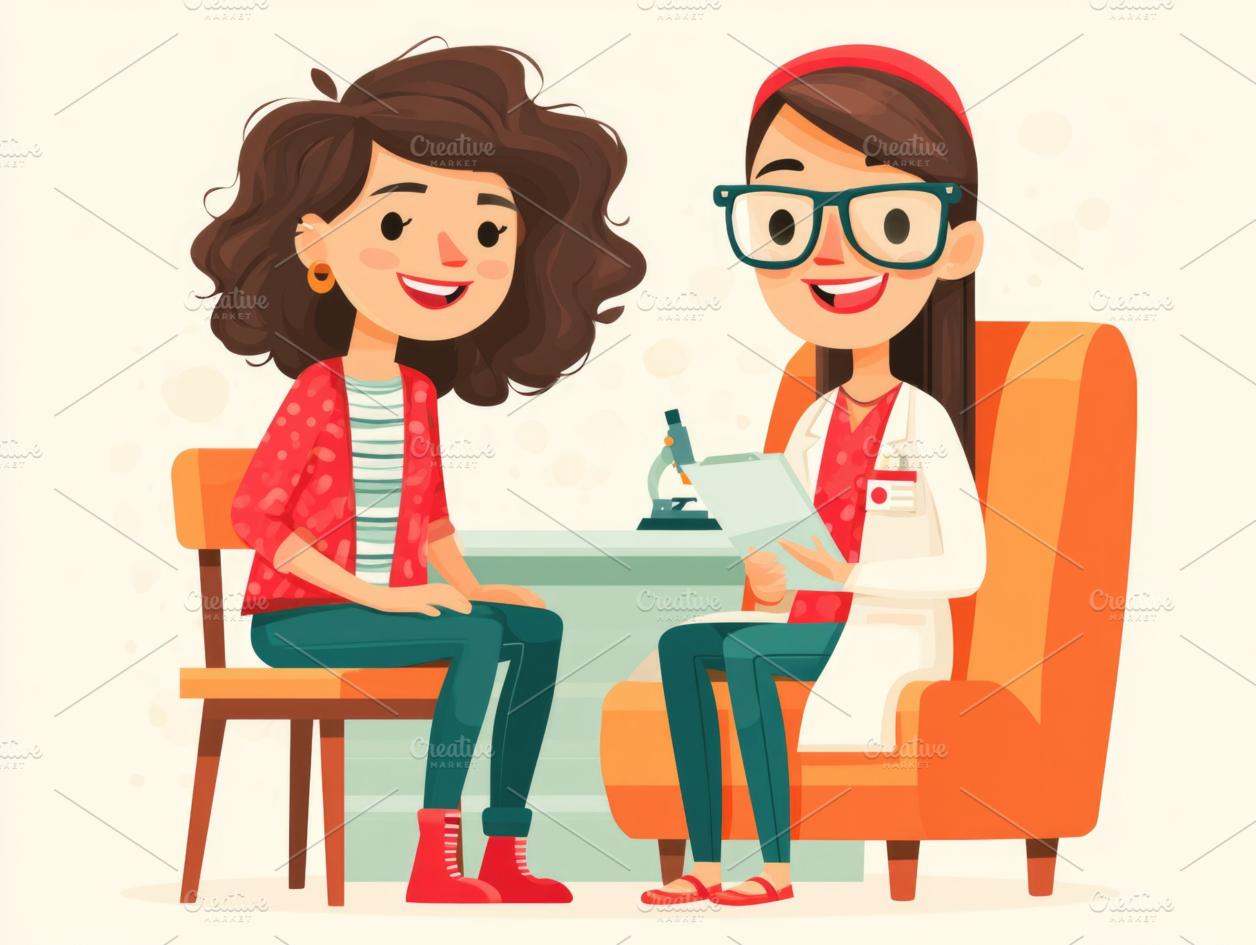 Doctor consultation with smiling female patient illustration, a Person Photo by José Manuel Gelpi
