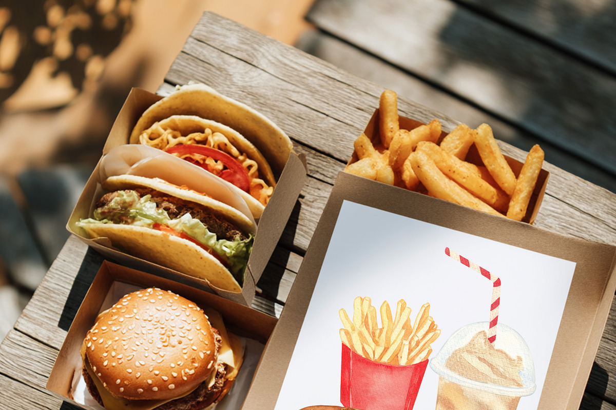 Fast Food Watercolor Clipart Set, a Food Illustration by Sunshine Art (Photo 3 of 9)