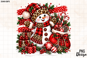Leopard Print Snowman Christmas PNG