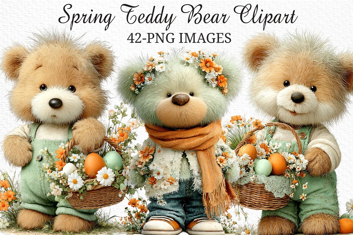 Spring Teddy Bear Clipart Png, an Illustration by Craft Nest (Photo 1 of 11)
