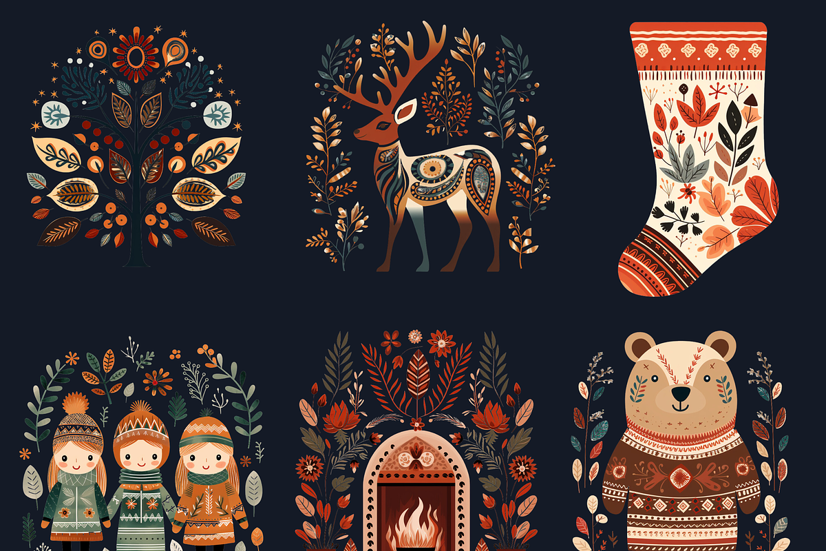 Scandinavian Winter Folk Art, a Seasonal Illustration by GiraffeCreative (Photo 6 of 6)