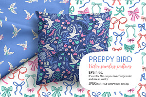 Preppy bird seamless patterns