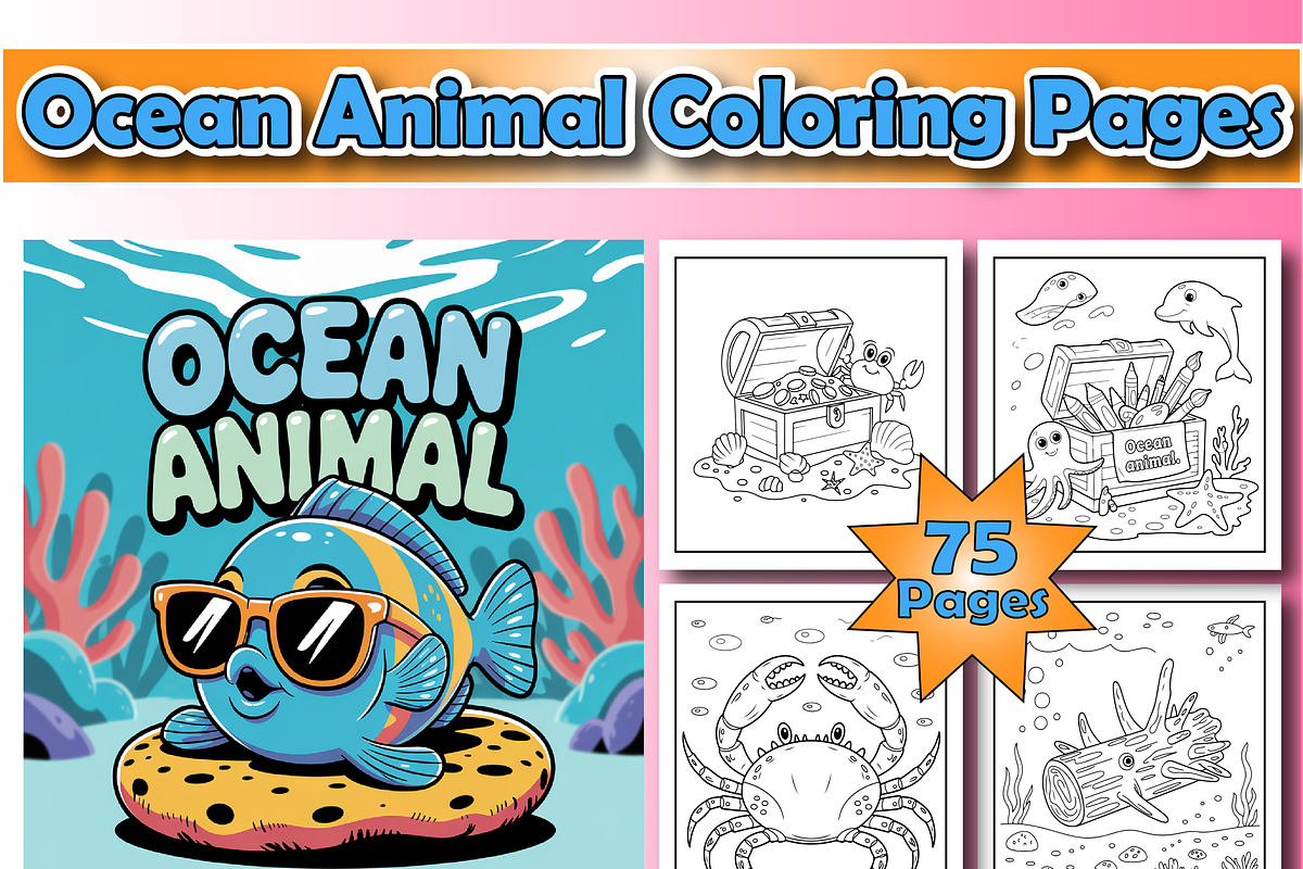 Ocean Animal Coloring Pages for Kids, an Animal Illustration by Printable Design Store (Photo 1 of 4)