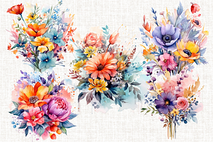 Vivid Colorful Watercolor Flowers