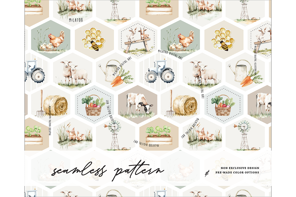 Farming nursery pattern cow chicken, a Pattern Graphic by Milatoo (Photo 1 of 5)