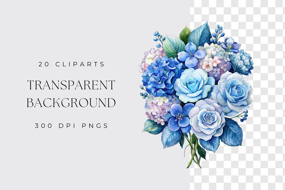 Blue Hydrangea Floral Clipart, a Graphic by Velvet Muse (Photo 4 of 5)