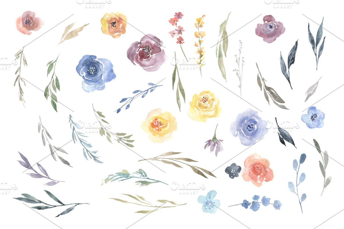 Watercolor Blue Yellow Flowers PNG, an Illustration by GraphicsDish (Photo 2 of 3)
