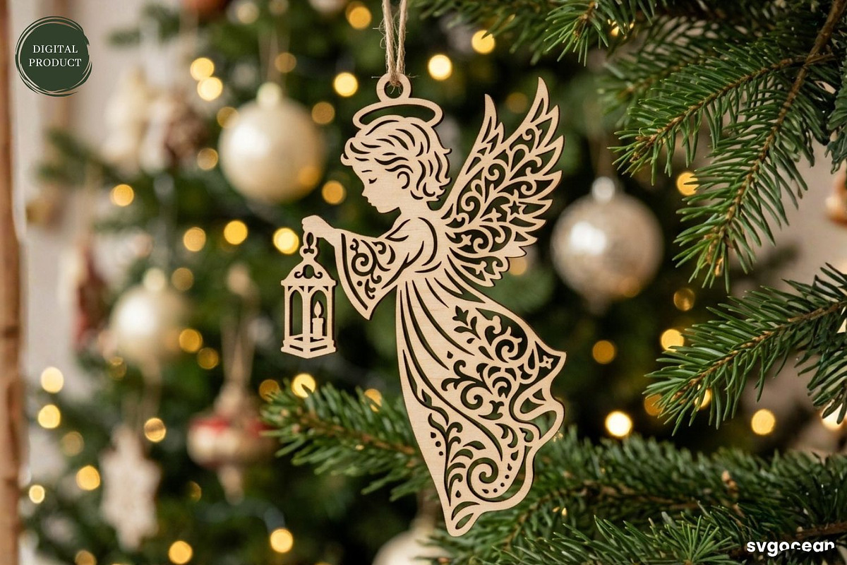 Angel Christmas Ornament SVG Bundle, a Decorative Illustration by svgocean (Photo 5 of 7)