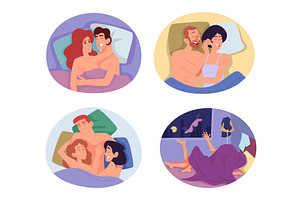 Couples in bed. Lovers man and women, an Object Illustration by Onyx
