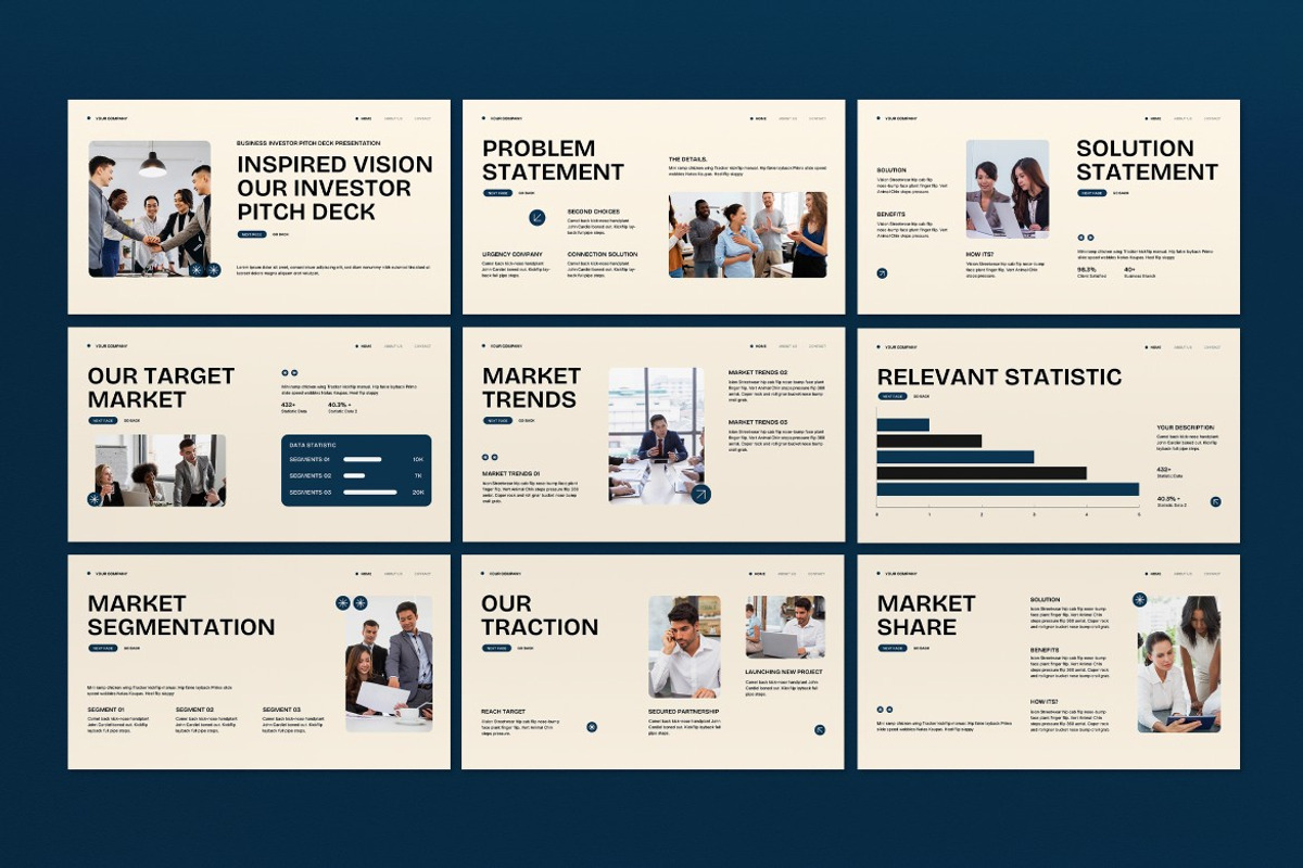 Cream Blue Investor Pitch Deck PPT, a Presentation Template by graphicook (Photo 2 of 5)
