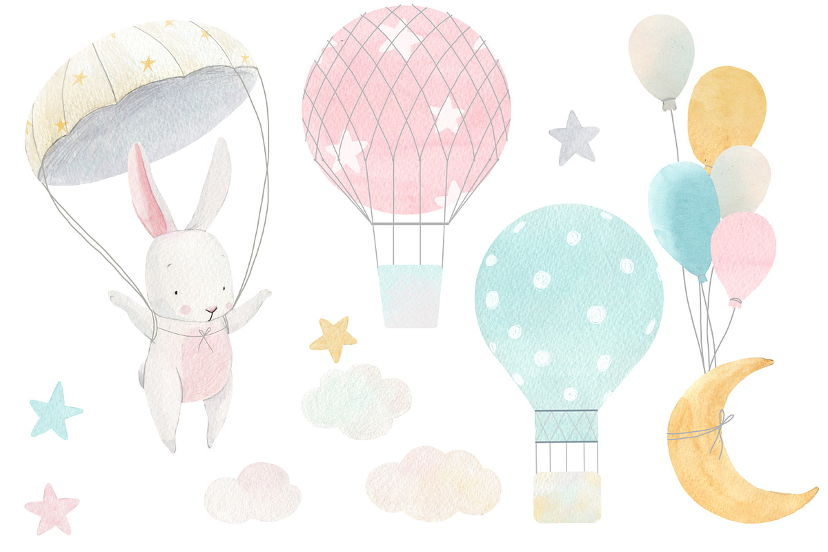 Cute Baby Clipart. Bunny and Balloon, a Graphic by Lembrik's Artworks (Photo 2 of 2)