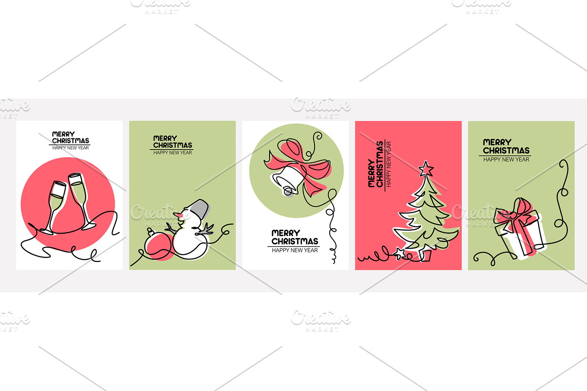 Set of New Year cards, Merry, a Decorative Illustration by Valenty