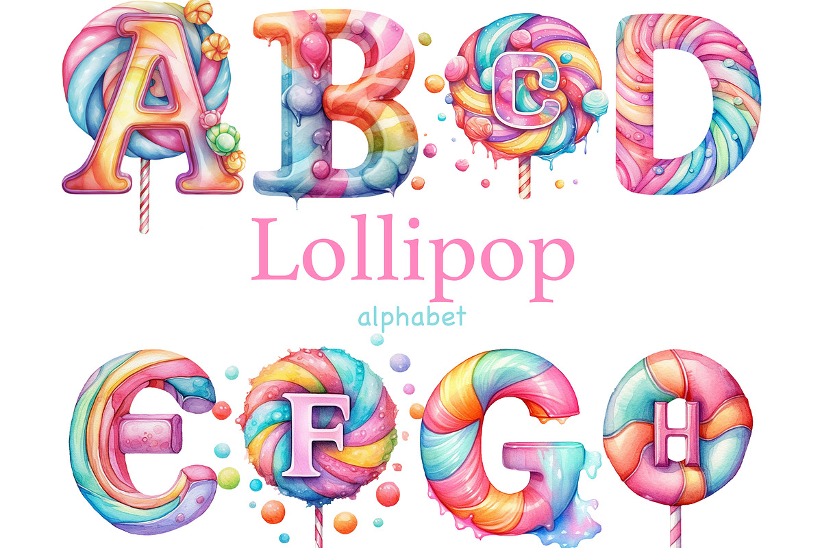 Lollipop Alphabet | Pastel Clipart, a Decorative Illustration by GlamArtZhanna (Photo 1 of 5)