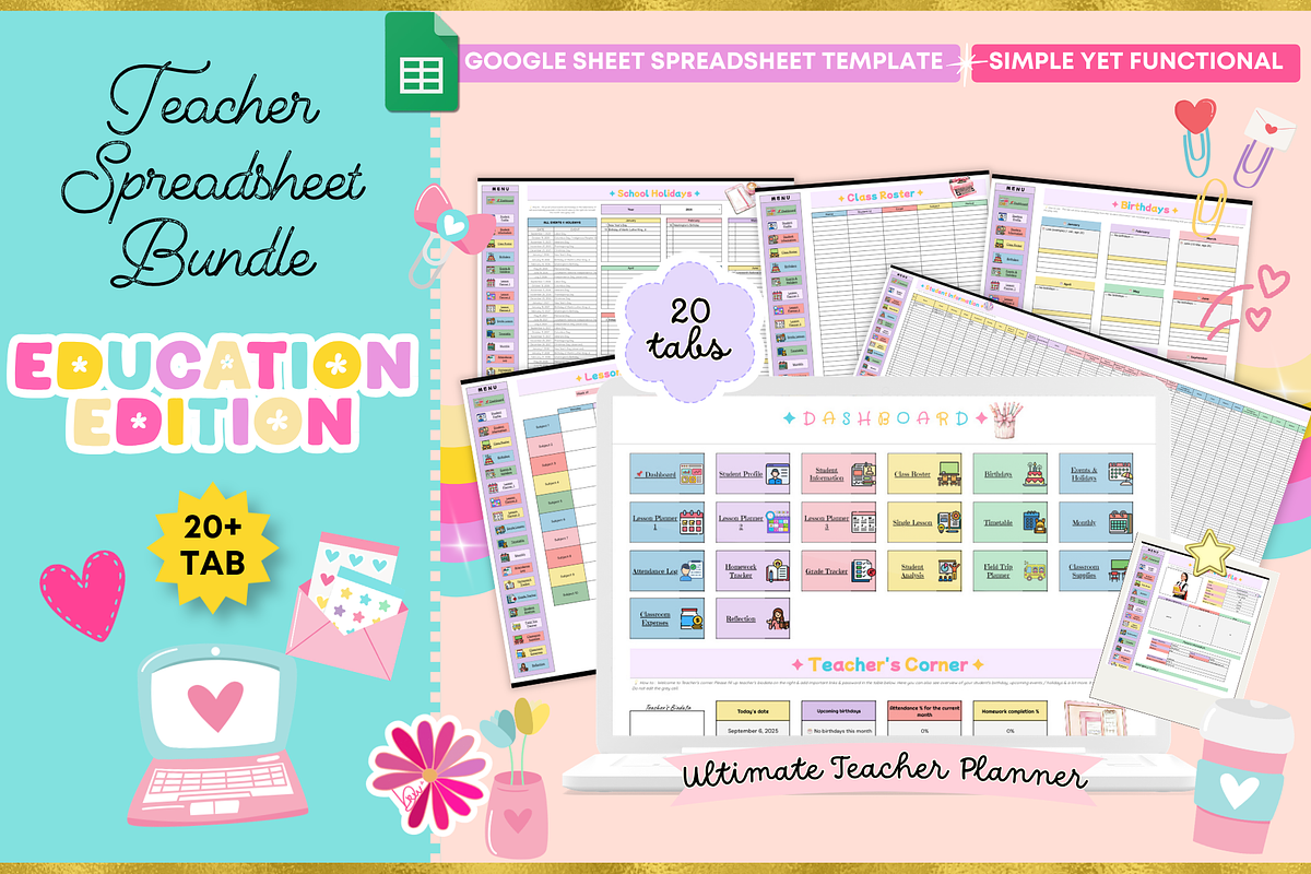 Teacher Spreadsheet Bundle, a Stationery Template by bellaROSEworkshop (Photo 2 of 5)