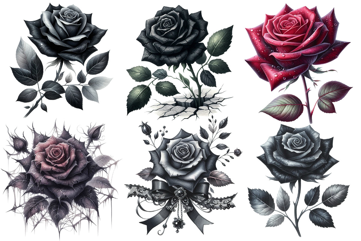 Gothic Roses Clipart Bundle, an Illustration by Designworld (Photo 4 of 6)