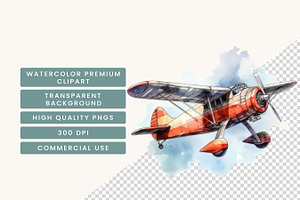 Watercolor Vintage Airplane Clipart