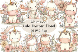 Cute Unicorn Floral Clipart, an Animal Illustration by Creative Art