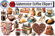 Watercolor Coffee Clipart, an Illustration by Design Market (Thumbnail 1 of 3)