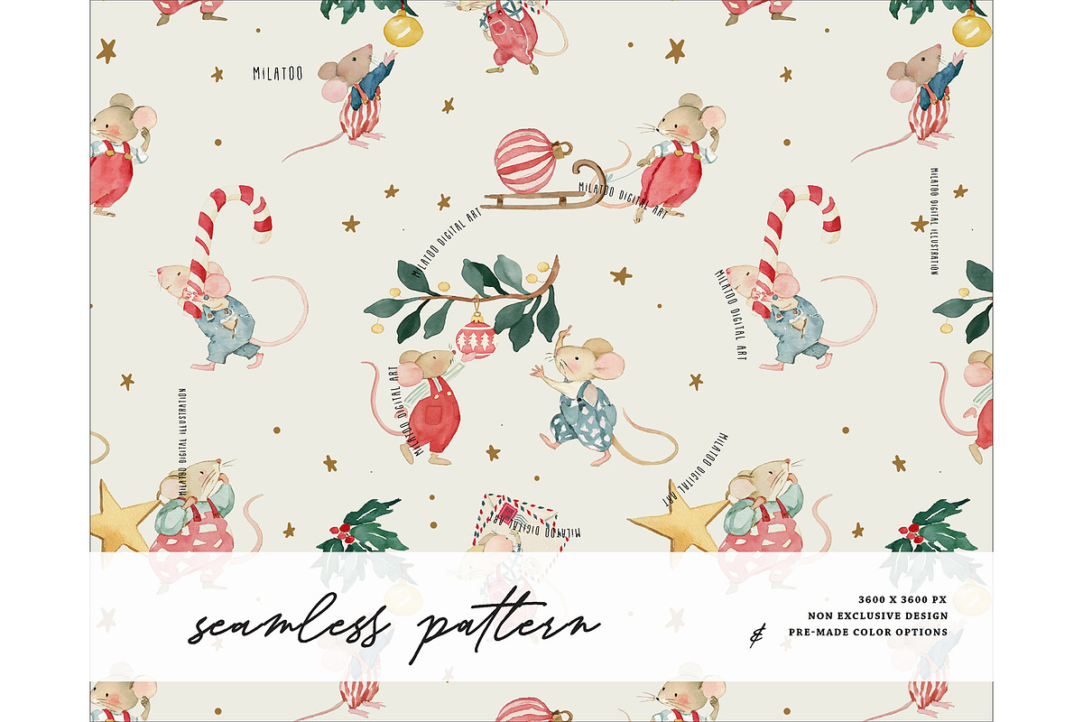 Christmas Mouse Holiday pattern, a Pattern Graphic by Milatoo (Photo 1 of 4)