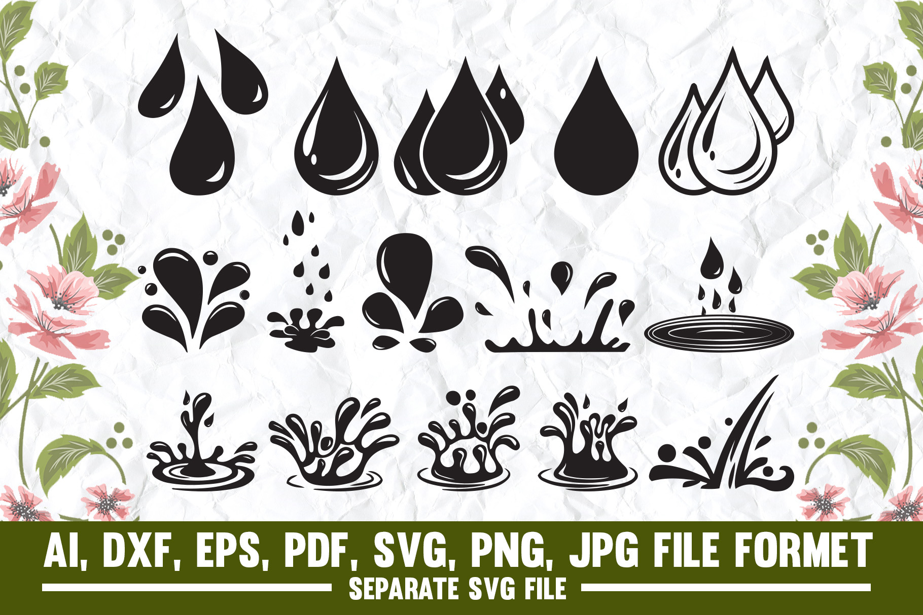 Water Dropswaterrainwater Splash by Vectorartprintabledesign  Creative Market