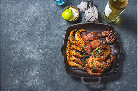 Grilled spimps, squids and octopus