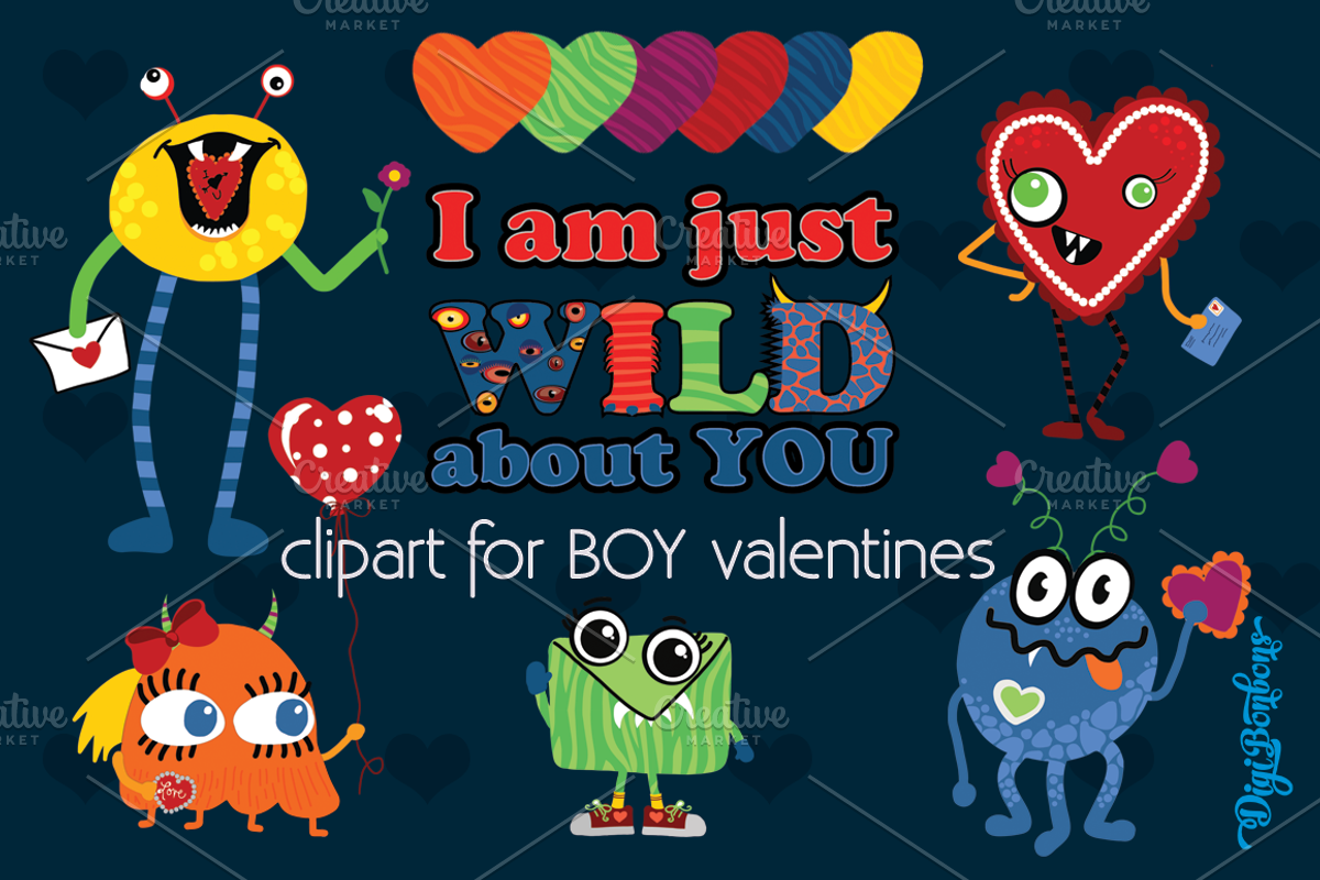 Valentine Monsters for Boys, an Illustration by Digibonbons