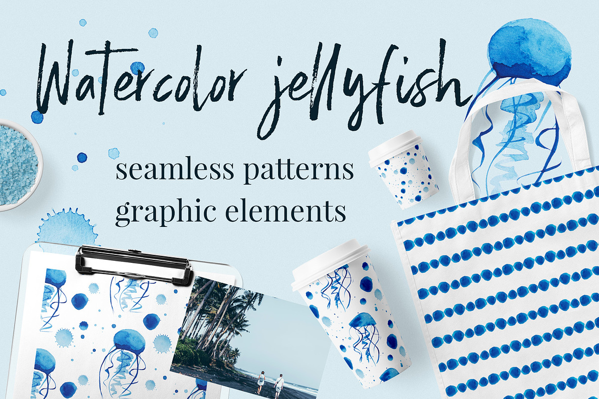 Watercolor Jellyfish, a Background Graphic by Svyatoslava_M (Photo 1 of 6)