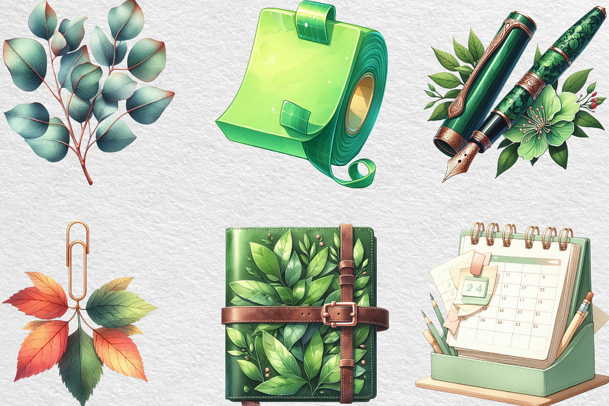 Watercolor Green Planner Clipart, an Illustration by Black Bird Studio (Photo 5 of 6)