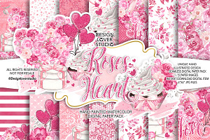 Roses Heart Digital Paper Pack