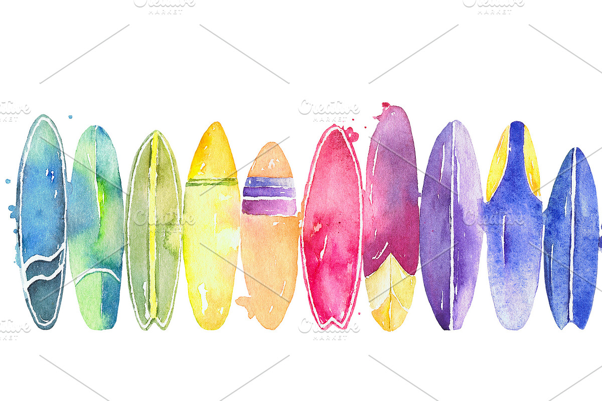 Surfing watercolor clipart set, an Illustration by Vivitta (Photo 5 of 9)