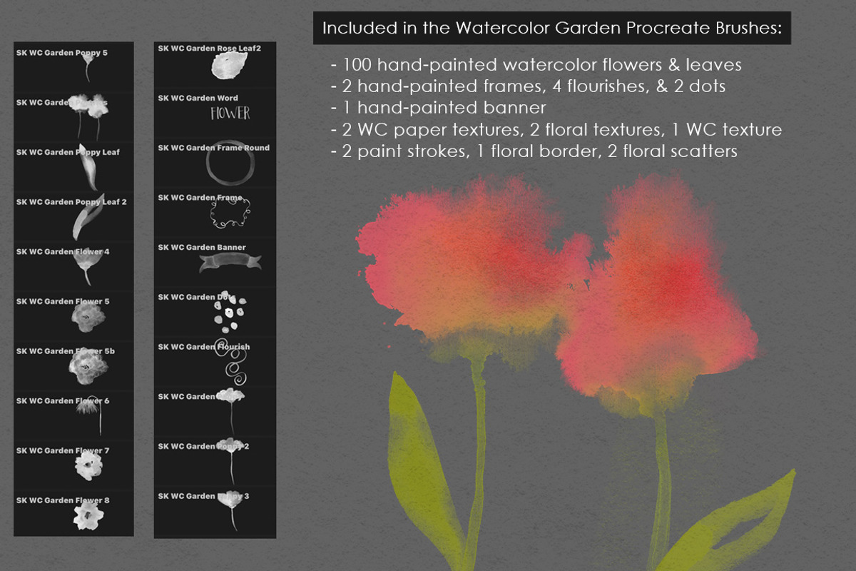 Watercolor Procreate Floral Brushes, a Brush Add-On by Studio Kitsch (Photo 2 of 6)