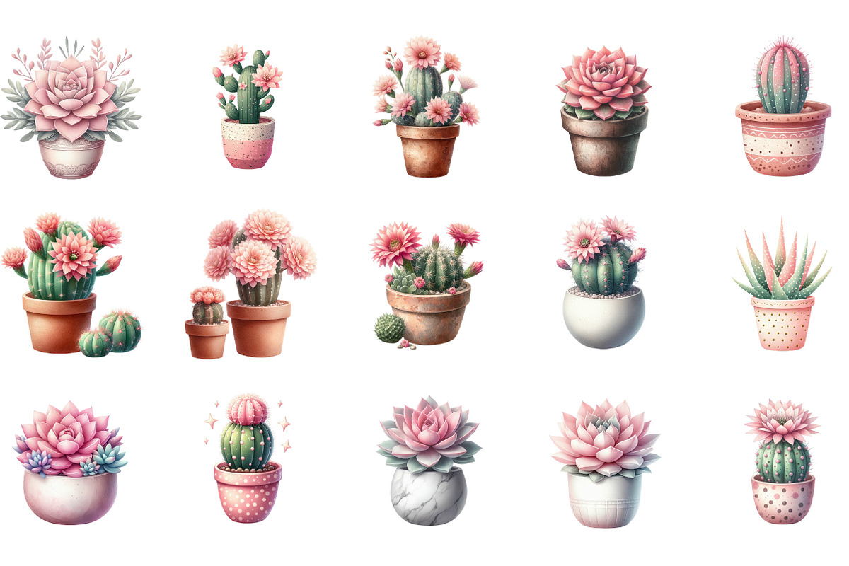 Pink Cactus and Succulents Clipart, an Illustration by Designking (Photo 2 of 5)
