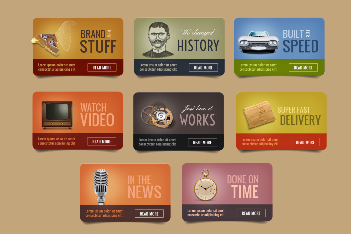 Vintage Web Boxes With Icons by Vatesdesign  Creative Market