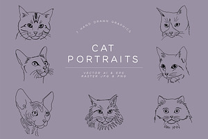 Hand Drawn Cat Portrait Bundle