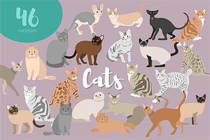 46 Cats Silhouettes Clipart