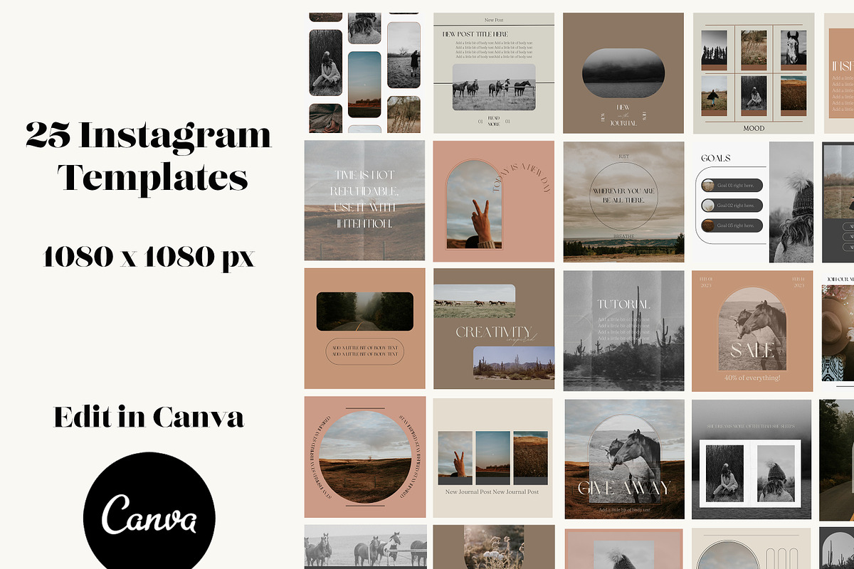 25 Instagram Templates for Canva, a Social Media Template by Wild Wander Collective (Photo 1 of 6)