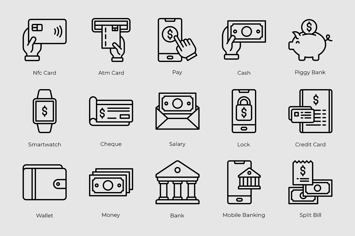 Payment and Bill Icons, an Outline Icon by Tekuni (Photo 5 of 6)