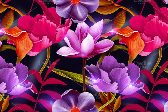 Tropical Flowers And Leaves