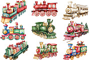 Watercolor Christmas Train Clipart, an Illustration by Designking (Thumbnail 3 of 4)