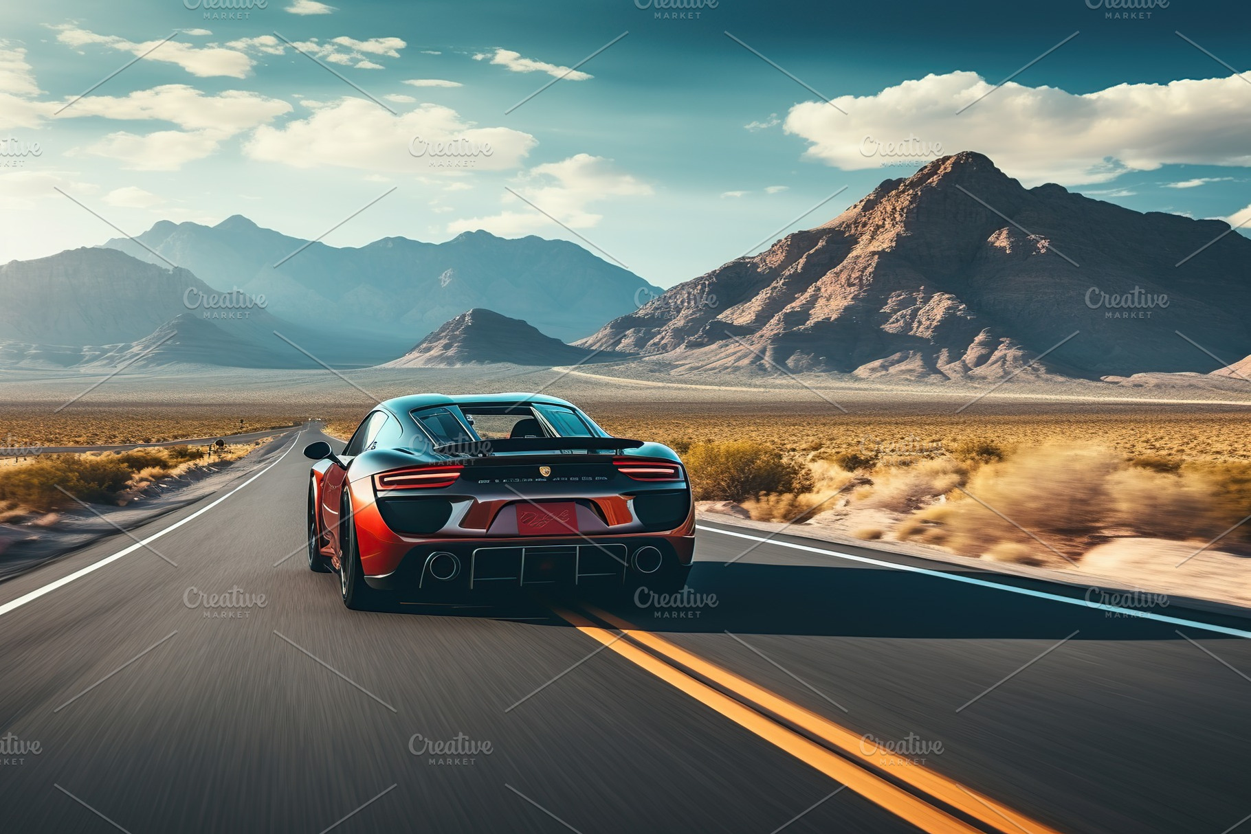 New modern car on a scenic road, a Transportation Photo by AlyaAnd