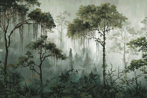 Lush Jungle Foliage Wallpaper, an Illustration by Virgo Studio