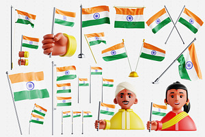 Indian Flag 3D Icon Set, an Object 3D Model by Eklip Studio