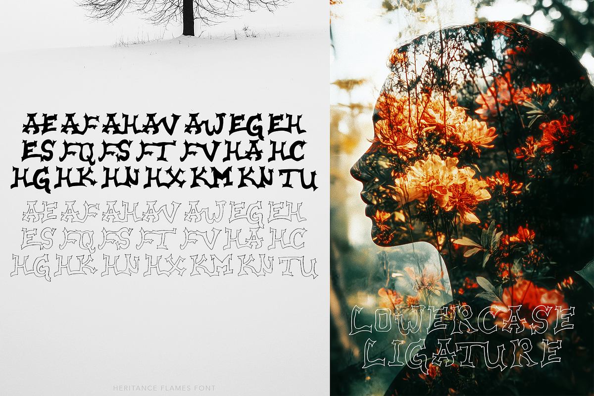 Heritance Flames Font, a Font by madeDeduk (Photo 9 of 10)